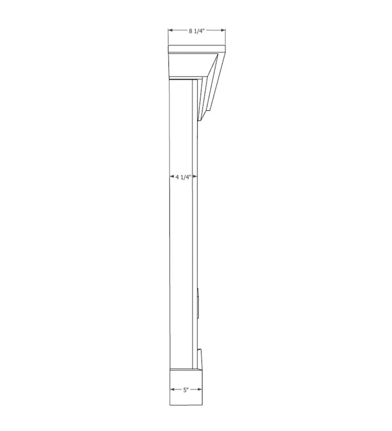 May include: A white wood mantel with a simple design. The mantel is 8 1/4 inches wide, 4 1/4 inches tall, and 5 inches deep.