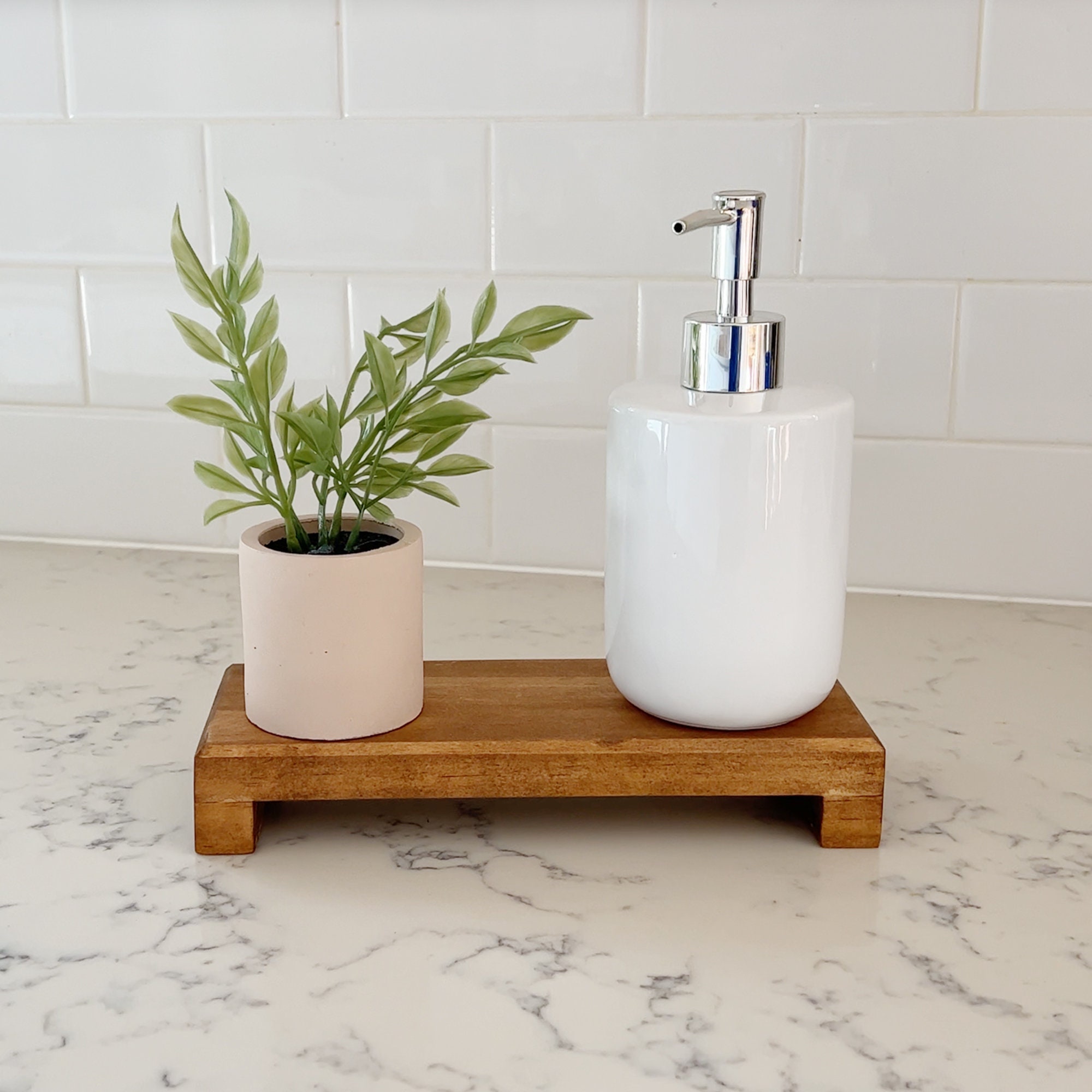 Farmhouse Tray Wooden Riser Soap Dispenser Tray Bathroom 