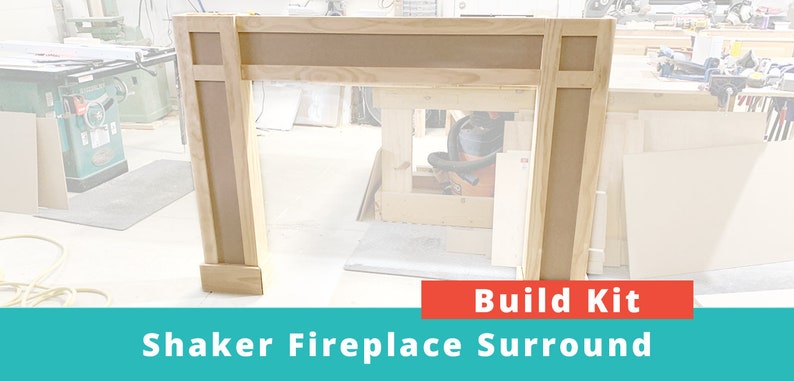 May include: A wooden Shaker style fireplace surround kit. The kit is made of unfinished wood and is ready to be stained or painted. The kit includes all the pieces needed to build a fireplace surround. Build Kit Shaker Fireplace Surround.