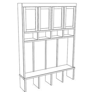 Shaker Wall Mudroom Built In Wood Working Project Plan and 3D Model image 2