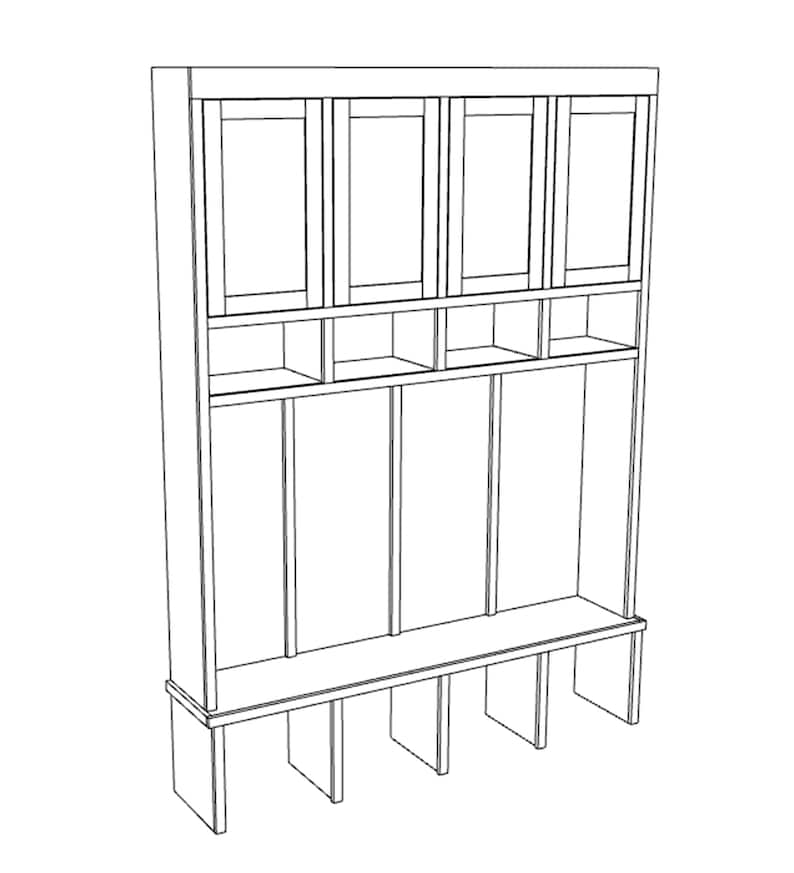 Shaker Wall Mudroom Built In Wood Working Project Plan and 3D Model image 2