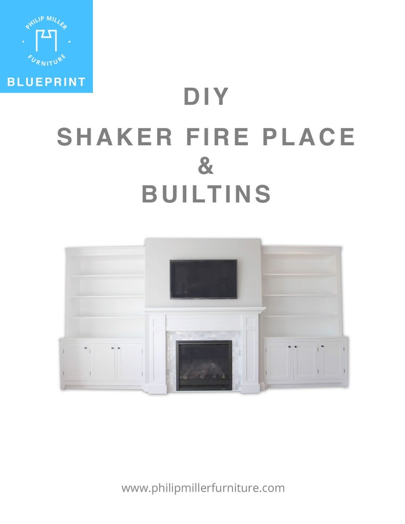 Build blueprints for a shaker style fireplace, bookshelves and cabinet with 3D Model image 1