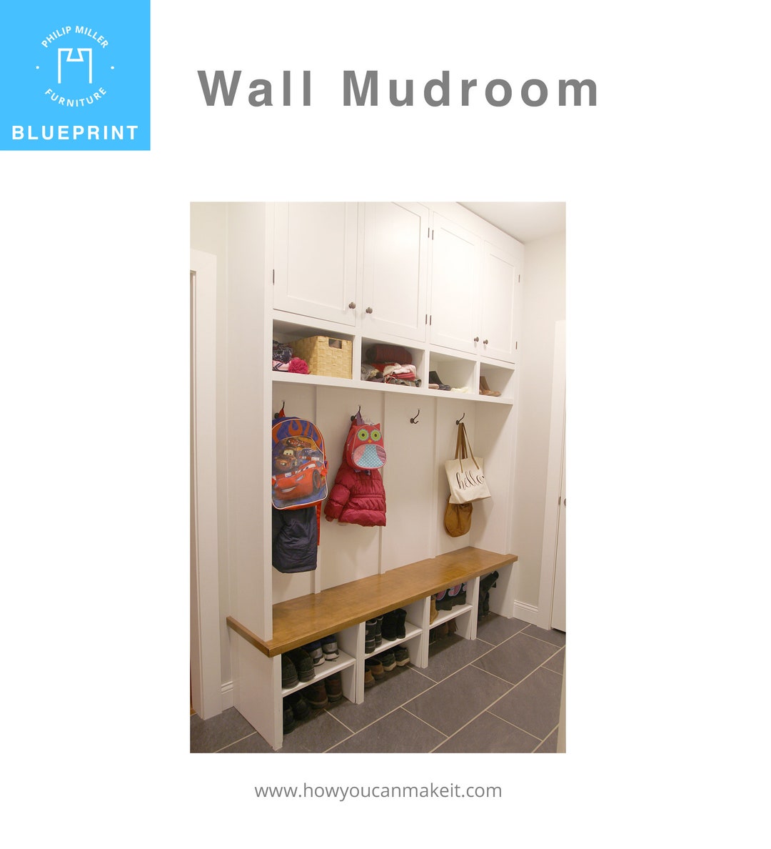Shaker Wall Mudroom Built in Wood Working Project Plan and 3D Model - Etsy