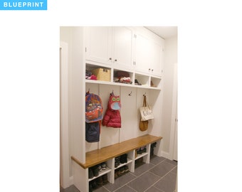 Shaker Wall Mudroom Built In Wood Working Project Plan and 3D Model