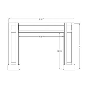 May include: Line drawing of a doorway with measurements in inches. The doorway is 69 1/4 inches wide, 48 3/4 inches tall, and 39 3/4 inches deep. The doorway is 50 inches high.