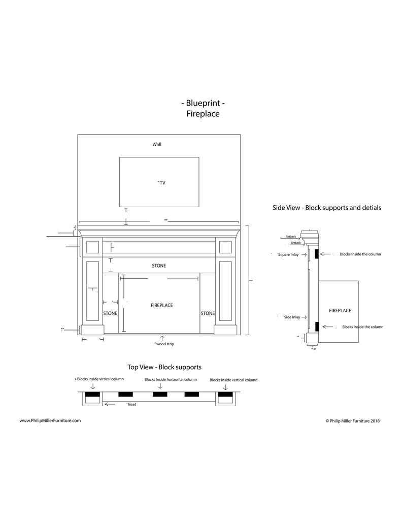 Build blueprints for a shaker style fireplace, bookshelves and cabinet with 3D Model image 2