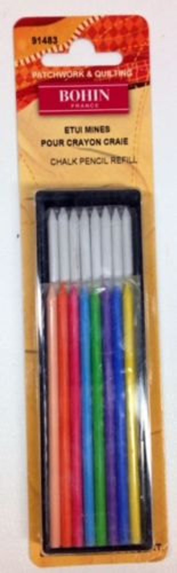 Bohin MECHANICAL CHALK PENCIL REFILL SET 8 white//8 colored chalks