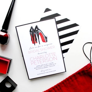 Novia ducha / despedida de soltera 5x7 invitación con Louboutins pintados a mano - suelas rojas - imprimibles y personalizados