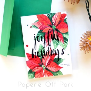 Tarjeta de vacaciones - 5x7 - Acuarela Poinsettias - Vacaciones alegres - Imprimible y personalizada