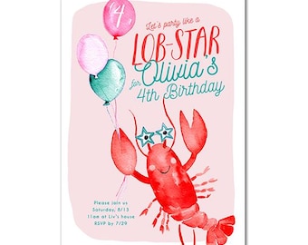 Birthday Party 5x7 Invitation - Party Like a Lob-star - Pinch Me I'm One, Lobster Boil Bake, coastal, nautical, Maine squeeze, fisherman