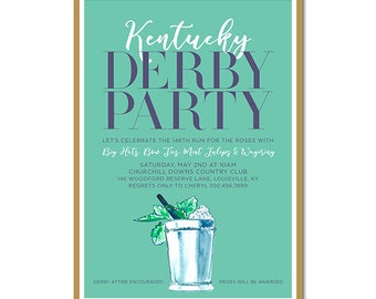 NEW 2022 Kentucky Derby 5x7 Invitation with hand-painted Mint Julep - 148th Run for the Roses - Big Hats, Bow Ties, Mint Juleps & Wagering