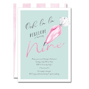 Birthday Party 5x7 Invitation - Cake Decorating - Ooh La La, Patisserie, French bakery, Paris, Mademoiselle, Is it Cake - Printable
