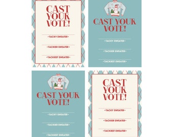 INSTANT DOWNLOAD - Printable Cast Your Vote Cards (2 designs) - Tacky Holiday Sweater Party