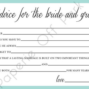 Printable Advice for the Bride and Groom Cards (2 Designs) - 4x6 ...