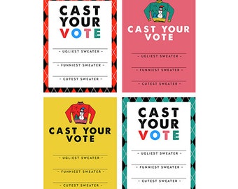 Printable Cast Your Vote Cards (4 designs) - Ugly Christmas Sweater Party - The Good. The Bad. The Ugly. - INSTANT DOWNLOAD