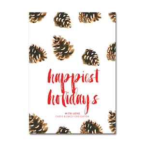Tarjeta de vacaciones - Acuarela Piñas - Tarjeta de Navidad Rustic Woodland - Vacaciones más felices - Personalizable y diY imprimible - 5x7