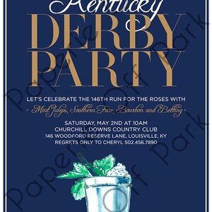 Kentucky Derby 5x7 Invitation avec Mint Julep peint à la main 148ème Run for the Roses Big Hats, Bow ties, Bourbon et Betting Imprimable image 2