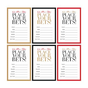 NEW 2023 Printable Kentucky Derby Place Your Bets Cards - 2.5x3.75 - 149th Run for the Roses - Black, Gold, Red and White - INSTANT DOWNLOAD