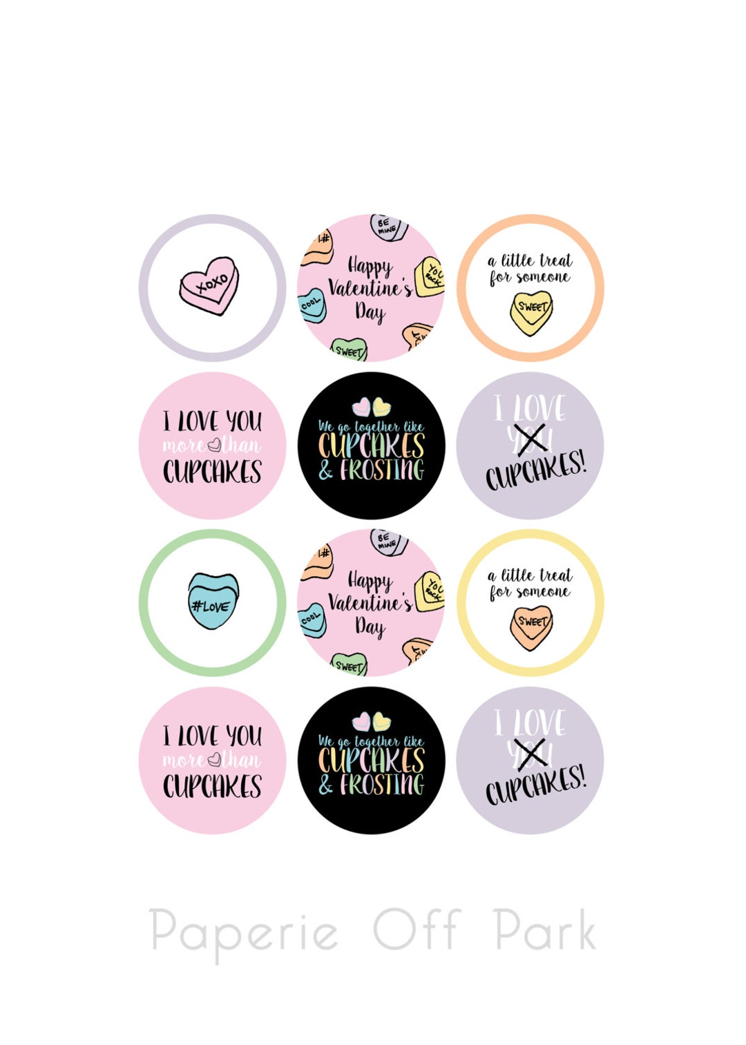 Printable Valentine's Day Cupcake Toppers (7 Designs) - 2" - Hand-drawn ...