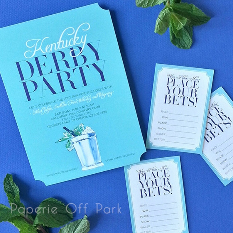 Kentucky Derby 5x7 Invitation avec Mint Julep peint à la main 148ème Run for the Roses Big Hats, Bow ties, Bourbon et Betting Imprimable image 5