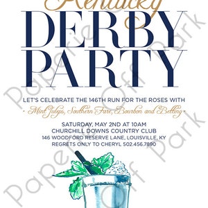 Kentucky Derby 5x7 Invitation avec Mint Julep peint à la main 148ème Run for the Roses Big Hats, Bow ties, Bourbon et Betting Imprimable image 4