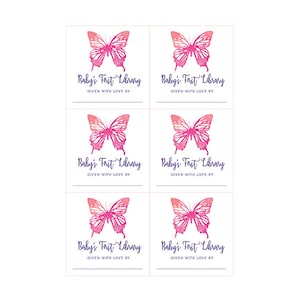 Afdrukbare Baby Shower Bookplate Sticker Etiketten met aquarelvlinders - 3x3 - Baby's eerste bibliotheek - Roze en Paars - INSTANT DOWNLOAD