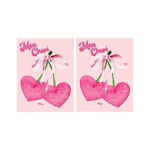 Valentine&#39;s Day Cards - 4.25x5.5 - Mon Cheri - Heart Cherries, bows and cherries, cherry sweet, cherry much - INSTANT DOWNLOAD
