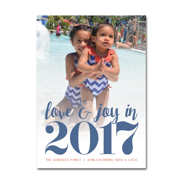 New Year's/Holiday Card with Photo - 5x7 - Love & Joy 2017 - Printable and Personalized