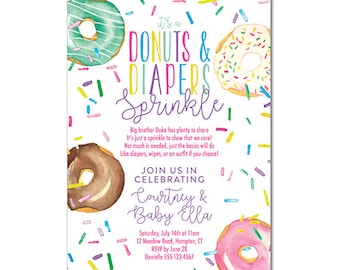 Baby Sprinkle Shower 5x7 Invitation - Donuts & Diapers - Printable and Personalized