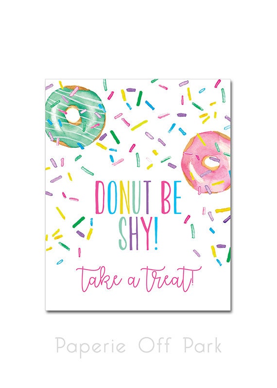 Printable Donut Be Shy Take A Treat Sign 8x10 Baby Shower.
