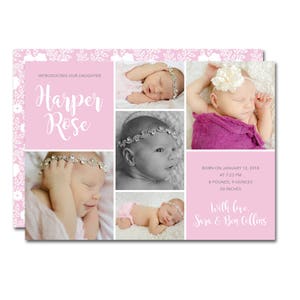 Bébé naissance 5 x 7 annonce avec Photo Collage - Diva débuts - Boho fleuri - imprimable et personnalisé