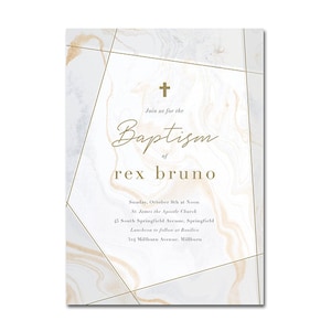 Baptism 5x7 Invitation - Modern Marble - Baptism, Confirmation, Holy Communion, Religious Sacrament - Printable and Personalized