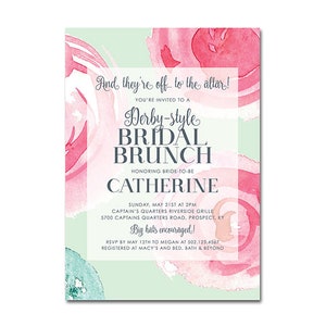 Derby Bridal Shower 5x7 Invitation with watercolor roses - They&#39;re Off To The Altar! - Printable and Personalized
