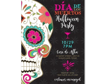 Day of the Dead/Día de los Muertos Halloween Party 5x7 Invitation - Sugar Skulls - Printable and Personalized