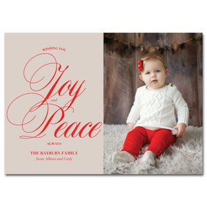 Tarjeta de vacaciones con foto - Classic Elegant Script Christmas Card - Alegría y Paz - Personalizable y DiY Imprimible - 5x7