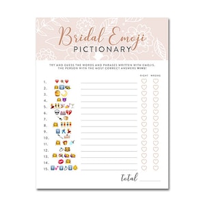 Bridal Shower Emoji Pictionary Game - diy Bridal Shower printables - 8.5x11 - Framed Posies - Blush Pink and Rose Gold - INSTANT DOWNLOAD