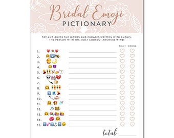 Bridal Shower Emoji Pictionary Game - diy Bridal Shower printables - 8.5x11 - Framed Posies - Blush Pink and Rose Gold - INSTANT DOWNLOAD