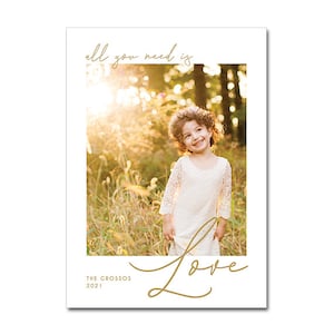 Tarjeta de vacaciones con foto - 5x7 - Todo lo que necesitas es amor - Tarjeta de fotos de vacaciones, tarjeta de fotos de Navidad, Beatles - Imprimible y personalizado