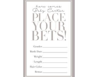 Baby Shower Place Your Bets Cards - 2.5x4 - Derby Betting Cards, Baby Predictions, Guessing Game - Printable and Personalized