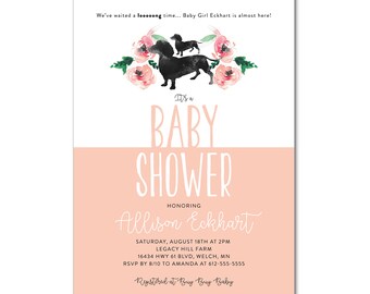 Baby Shower 5x7 Invitation - Daschund Weenie Dog - Worth the long wait - Printable and Personalized
