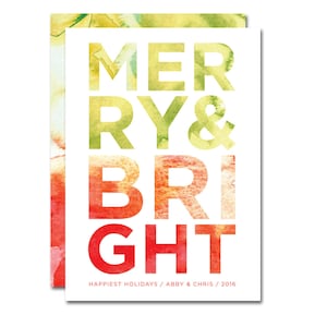 Cartão de Natal/Férias - 5x7 - Alegre e Brilhante - Aquarelas - Imprimível e Personalizado