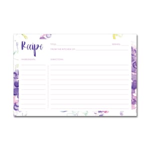 Printable Recipe Cards - 4x6 - Bridal Shower - Watercolor Winery - INSTANT DOWNLOAD