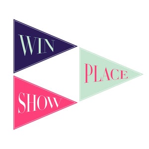 Printable Kentucky Derby Pennants - 4x4.75 triangles - Win/Place/Show - 145th Run for the Roses - Mint, Hot Pink and Navy - INSTANT DOWNLOAD