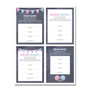 DOWNLOAD IMMEDIATO - Cartoline stampabili per il caro bambino (4 disegni) - Festa di rivelazione del genere del bambino - Rosa vs blu - Lavagna e caschi