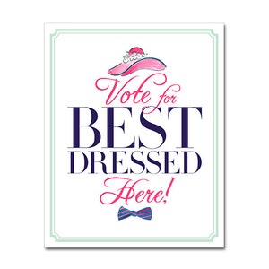 Druckbare Kentucky Derby Vote Best Dressed Schild mit Hut und Fliege - 8x10 - Mint, Hot Pink und Navy - SOFORT DOWNLOAD
