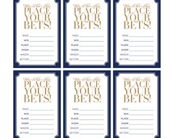 Printable Kentucky Derby Place Your Bets Cards - 2.5x3.75 - 147th Run for the Roses - Navy, Gold, White - INSTANT DOWNLOAD