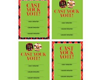 Cartes imprimables Cast Your Vote (2 modèles) - Ugly Christmas Sweater Party - The Good. Le mauvais. Le moche. - TÉLÉCHARGEMENT INSTANTANÉ