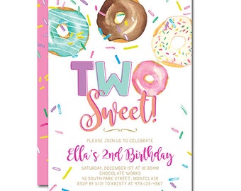 2ème partie 5 x 7 Invitation - deux Sweet - Donuts Dessert saupoudrer fête d’anniversaire - imprimable et personnalisé