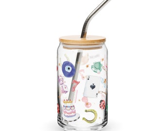Lucky You Can-shaped Glass - POP x Kelsey Klos - Mug, Drinkware, Glassware, Iced Coffee Tumbler, Beer Can Glass - watercolor illustrations