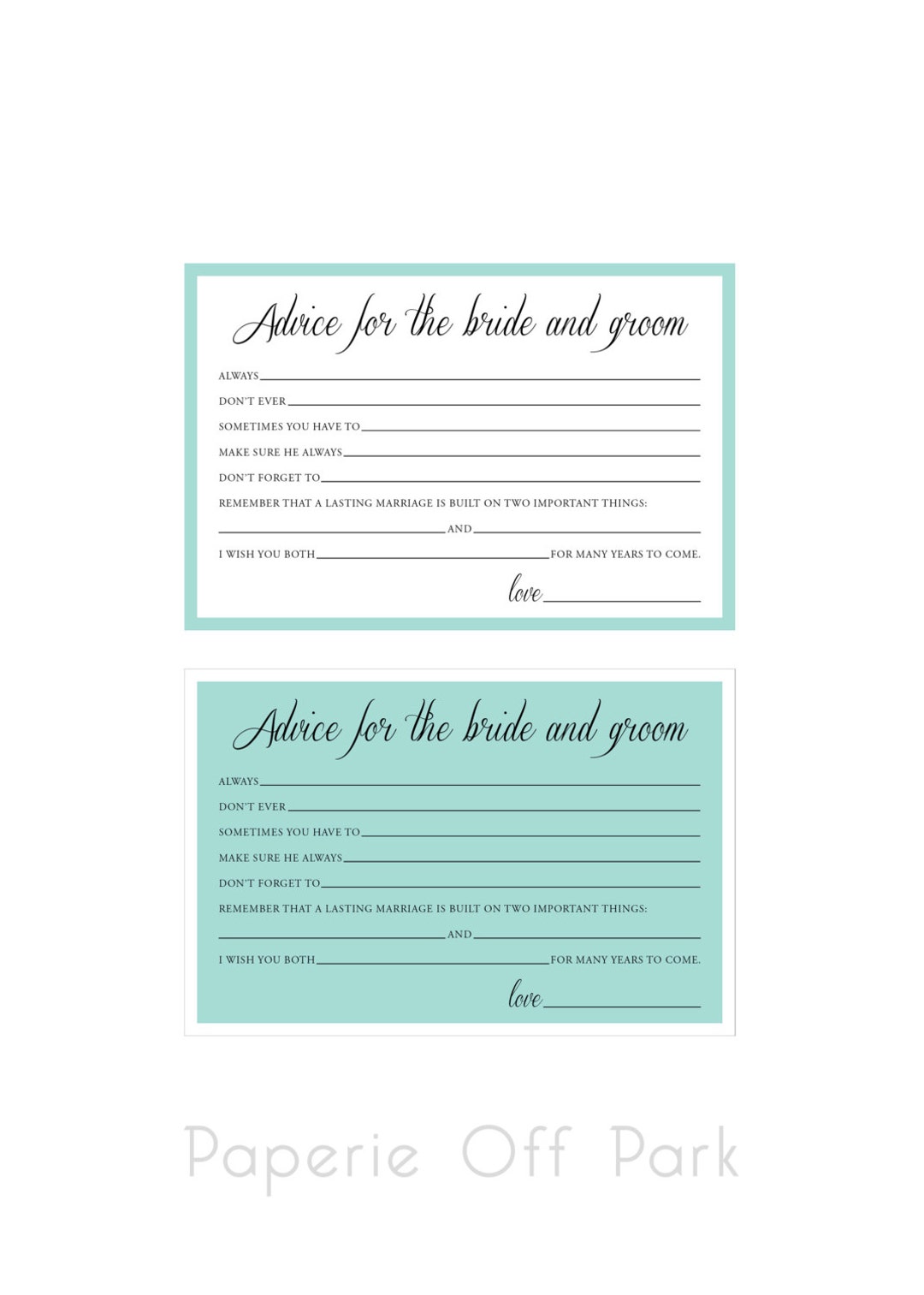 Printable Advice for the Bride and Groom Cards (2 Designs) - 4x6 ...